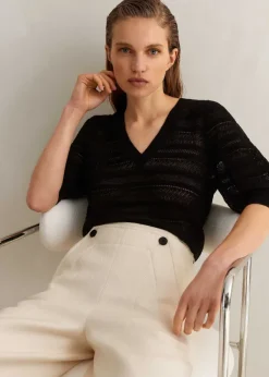 Discount ME+EM Cotton Herringbone Wide-Leg Trouser Ecru