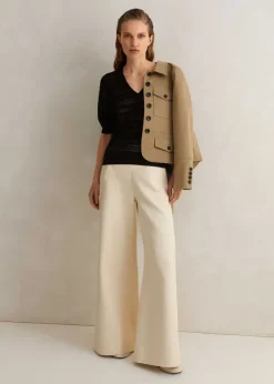 Discount ME+EM Cotton Herringbone Wide-Leg Trouser Ecru