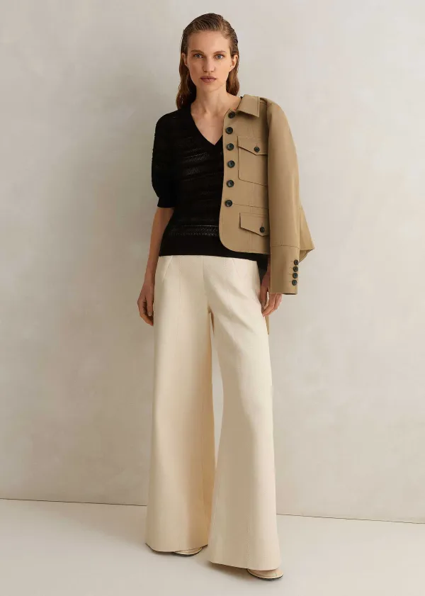 Discount ME+EM Cotton Herringbone Wide-Leg Trouser Ecru