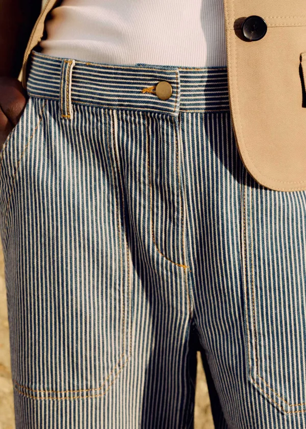 New ME+EM Cotton Indigo Stripe Engineered-Leg Trouser Blue/White