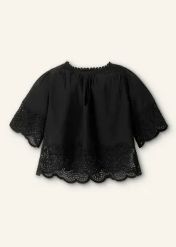 Best ME+EM Cotton Lace Flower Broderie Blouse Black