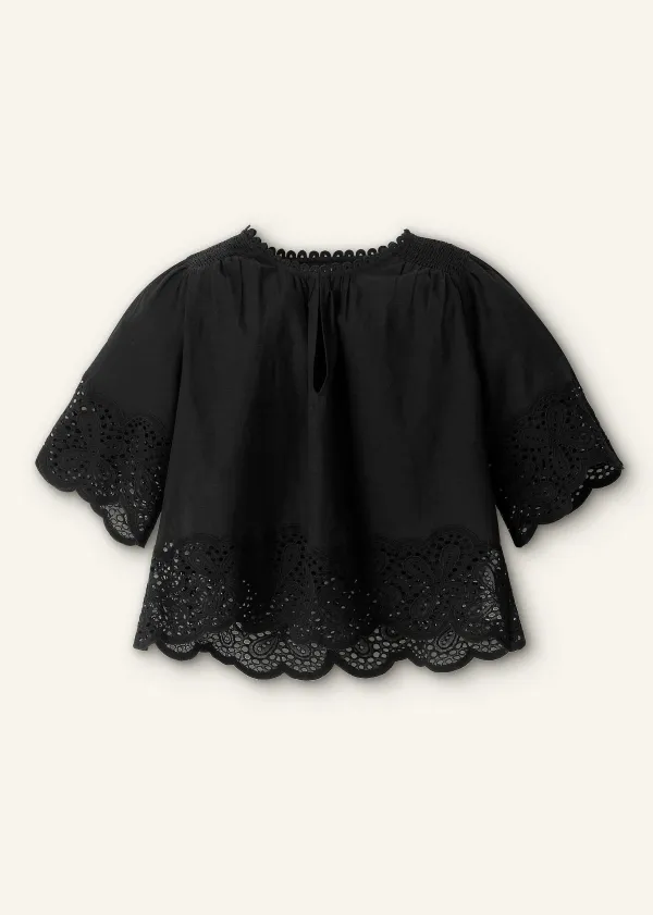 Best ME+EM Cotton Lace Flower Broderie Blouse Black