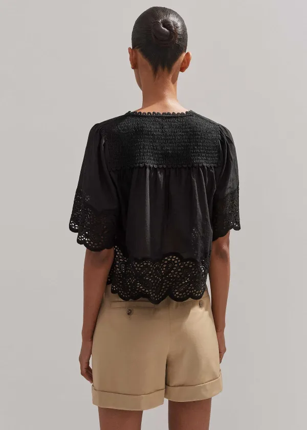 Best ME+EM Cotton Lace Flower Broderie Blouse Black