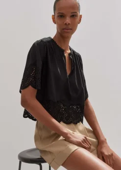Best ME+EM Cotton Lace Flower Broderie Blouse Black