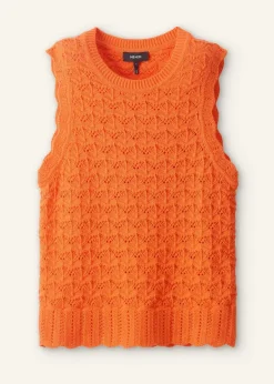 Hot ME+EM Cotton Lace Stitch Knit Vest Orange Zing