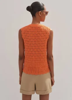 Hot ME+EM Cotton Lace Stitch Knit Vest Orange Zing