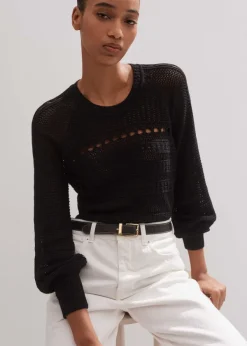 New ME+EM Cotton Lace Stitch Raglan Sleeve Jumper Black