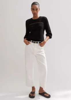 New ME+EM Cotton Lace Stitch Raglan Sleeve Jumper Black