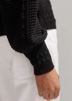 New ME+EM Cotton Lace Stitch Raglan Sleeve Jumper Black