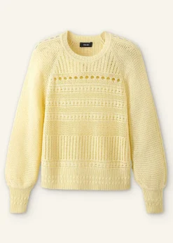 Hot ME+EM Cotton Lace Stitch Raglan Sleeve Jumper Custard