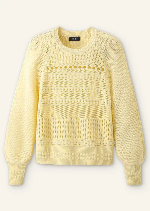 Hot ME+EM Cotton Lace Stitch Raglan Sleeve Jumper Custard