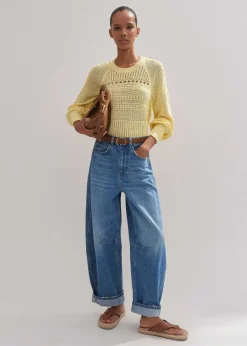 Hot ME+EM Cotton Lace Stitch Raglan Sleeve Jumper Custard