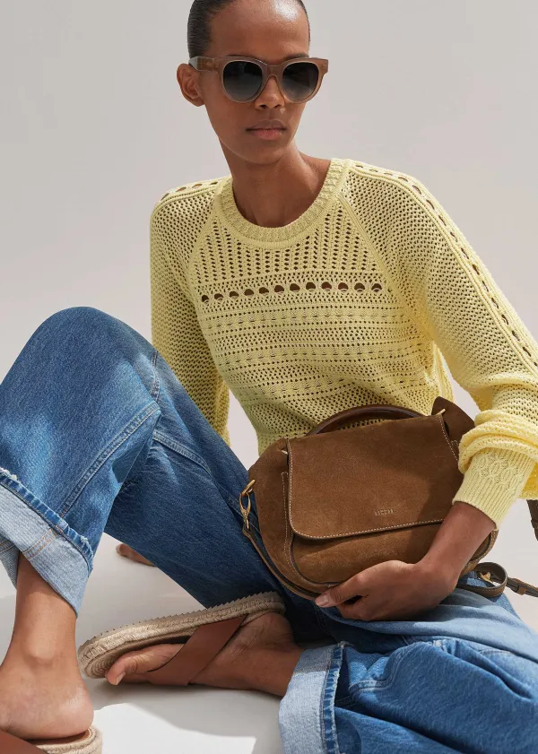Hot ME+EM Cotton Lace Stitch Raglan Sleeve Jumper Custard
