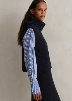 New ME+EM Cotton Merino Rib Layering Vest + Snood Navy