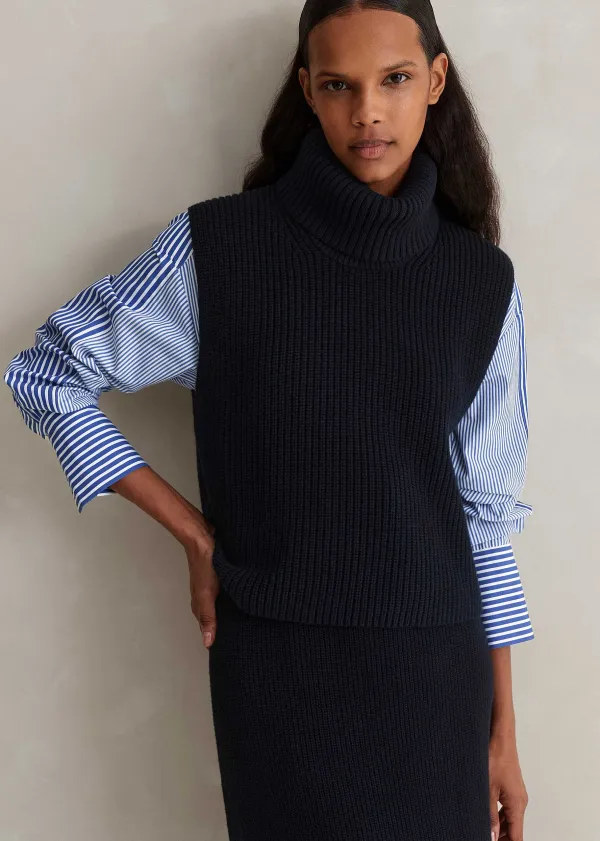 New ME+EM Cotton Merino Rib Layering Vest + Snood Navy