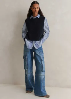 New ME+EM Cotton Merino Rib Layering Vest + Snood Navy