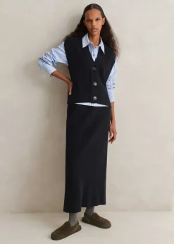 ME+EM Cotton Merino Rib Relaxed Buttoned Vest Navy