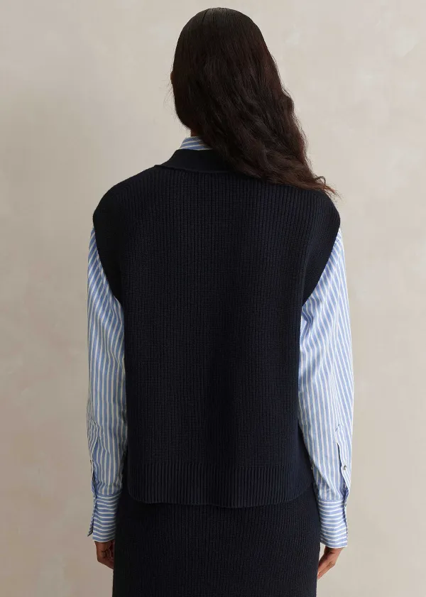 ME+EM Cotton Merino Rib Relaxed Buttoned Vest Navy