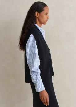 ME+EM Cotton Merino Rib Relaxed Buttoned Vest Navy