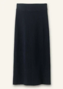 Best ME+EM Cotton Merino Rib Straight Maxi Skirt Navy