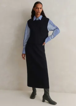 Best ME+EM Cotton Merino Rib Straight Maxi Skirt Navy