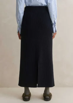 Best ME+EM Cotton Merino Rib Straight Maxi Skirt Navy