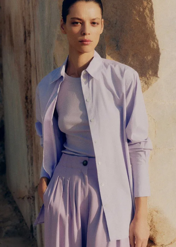 New ME+EM Cotton Oversized Boyfriend Shirt Lilac