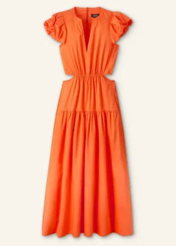 Hot ME+EM Cotton Poplin Cut-Out Maxi Dress Orange Zing
