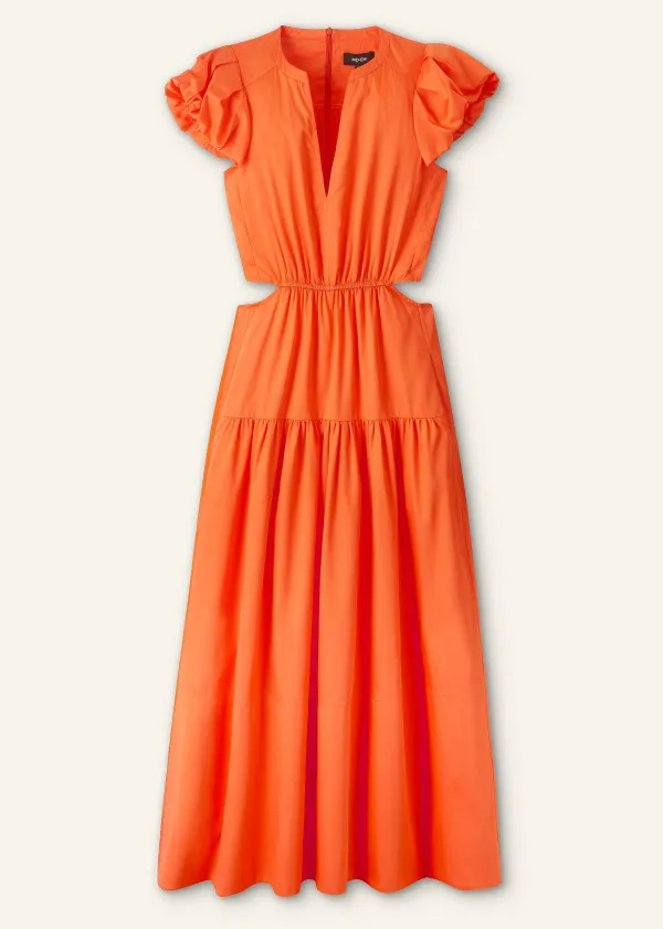Hot ME+EM Cotton Poplin Cut-Out Maxi Dress Orange Zing