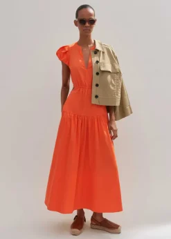 Hot ME+EM Cotton Poplin Cut-Out Maxi Dress Orange Zing