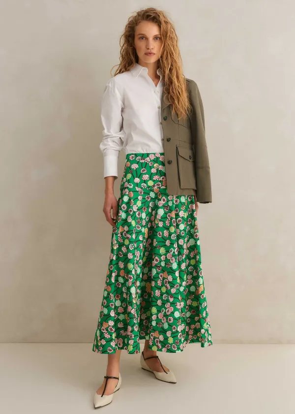 ME+EM Cotton Poplin Lantana Print Maxi Skirt Green/Pink/Multi