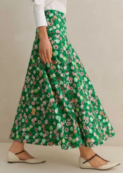 ME+EM Cotton Poplin Lantana Print Maxi Skirt Green/Pink/Multi