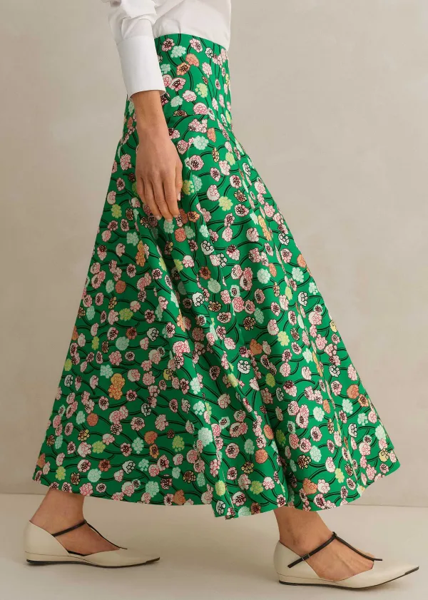 ME+EM Cotton Poplin Lantana Print Maxi Skirt Green/Pink/Multi