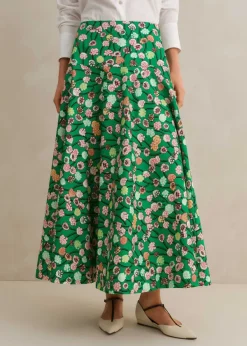 ME+EM Cotton Poplin Lantana Print Maxi Skirt Green/Pink/Multi