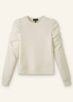 New ME+EM Cotton Ruche Sleeve Sweatshirt Cream