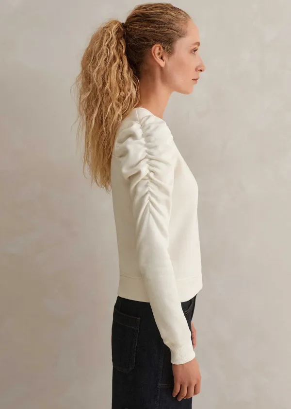 New ME+EM Cotton Ruche Sleeve Sweatshirt Cream