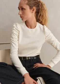 New ME+EM Cotton Ruche Sleeve Sweatshirt Cream