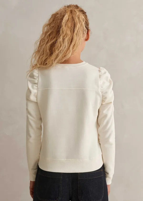 New ME+EM Cotton Ruche Sleeve Sweatshirt Cream