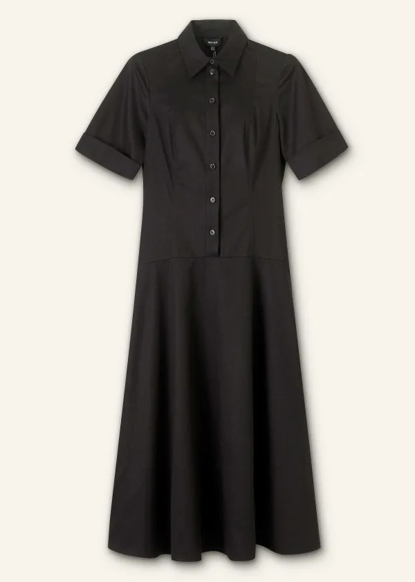Hot ME+EM Cotton Sateen Midi Shirt Dress + Belt Black