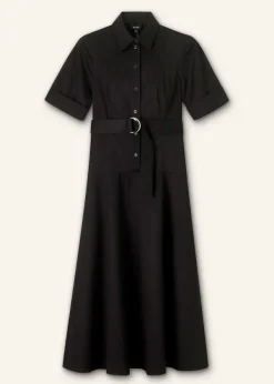 Hot ME+EM Cotton Sateen Midi Shirt Dress + Belt Black