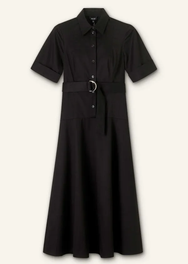 Hot ME+EM Cotton Sateen Midi Shirt Dress + Belt Black
