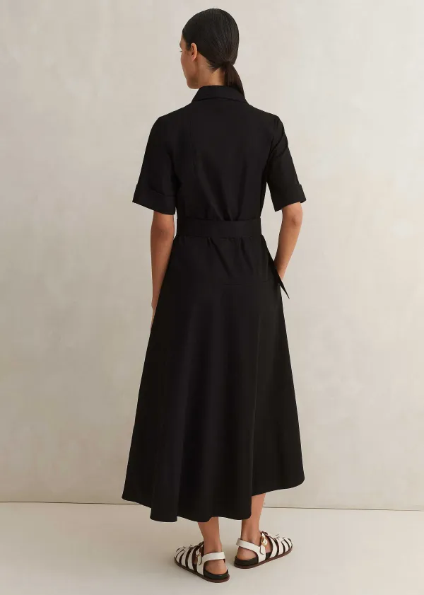 Hot ME+EM Cotton Sateen Midi Shirt Dress + Belt Black