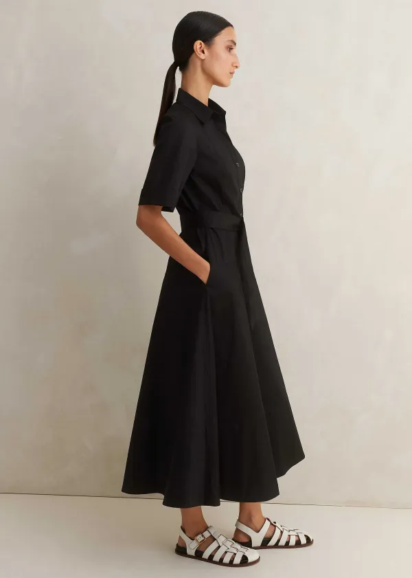 Hot ME+EM Cotton Sateen Midi Shirt Dress + Belt Black