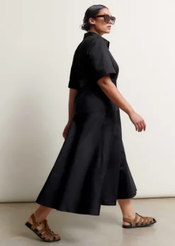 Hot ME+EM Cotton Sateen Midi Shirt Dress + Belt Black