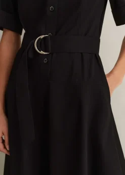 Hot ME+EM Cotton Sateen Midi Shirt Dress + Belt Black