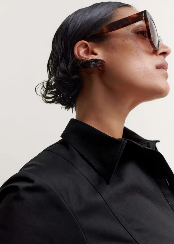 Hot ME+EM Cotton Sateen Midi Shirt Dress + Belt Black