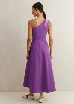 Online ME+EM Cotton Sateen One Shoulder Midi Dress Summer Purple