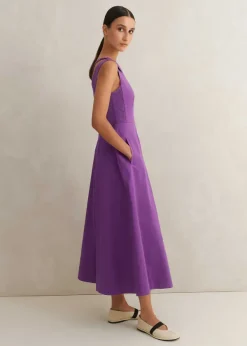 Online ME+EM Cotton Sateen One Shoulder Midi Dress Summer Purple