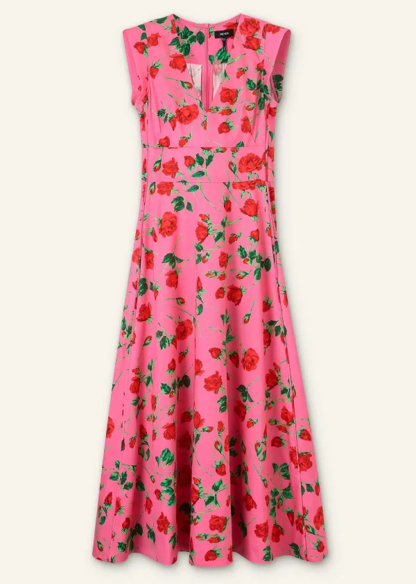 Outlet ME+EM Cotton Sateen Rose Print Maxi Dress Pink/Green/Red