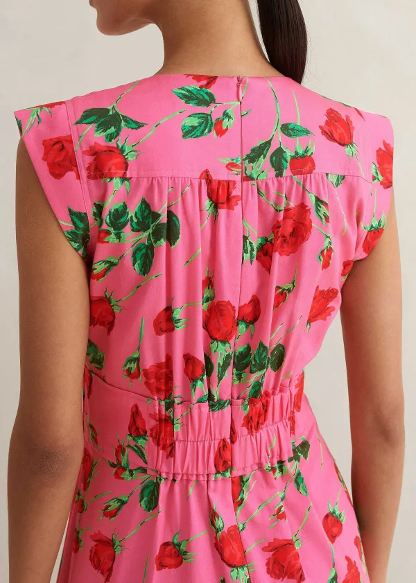 Outlet ME+EM Cotton Sateen Rose Print Maxi Dress Pink/Green/Red